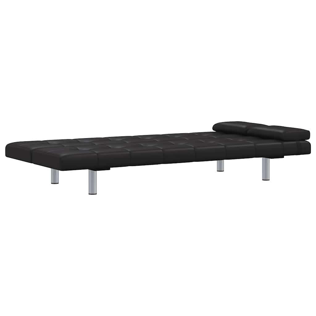 vidaXL Sofa-cama ajustável com 2 almofadas couro artificial preto