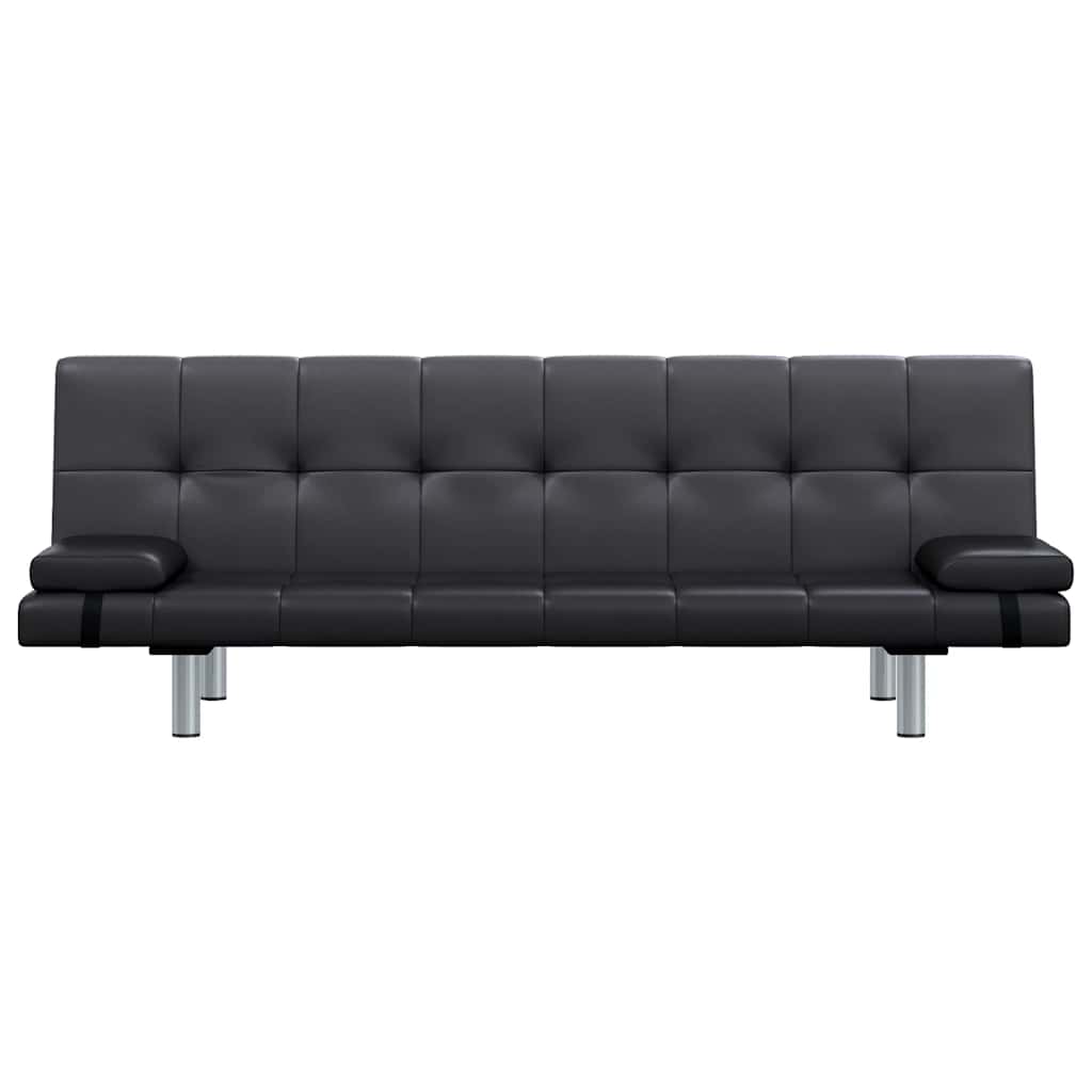 vidaXL Sofa-cama ajustável com 2 almofadas couro artificial preto