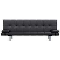 vidaXL Sofa-cama ajustável com 2 almofadas couro artificial preto