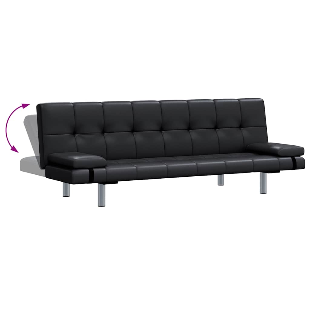 vidaXL Sofa-cama ajustável com 2 almofadas couro artificial preto
