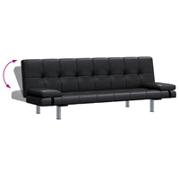 vidaXL Sofa-cama ajustável com 2 almofadas couro artificial preto