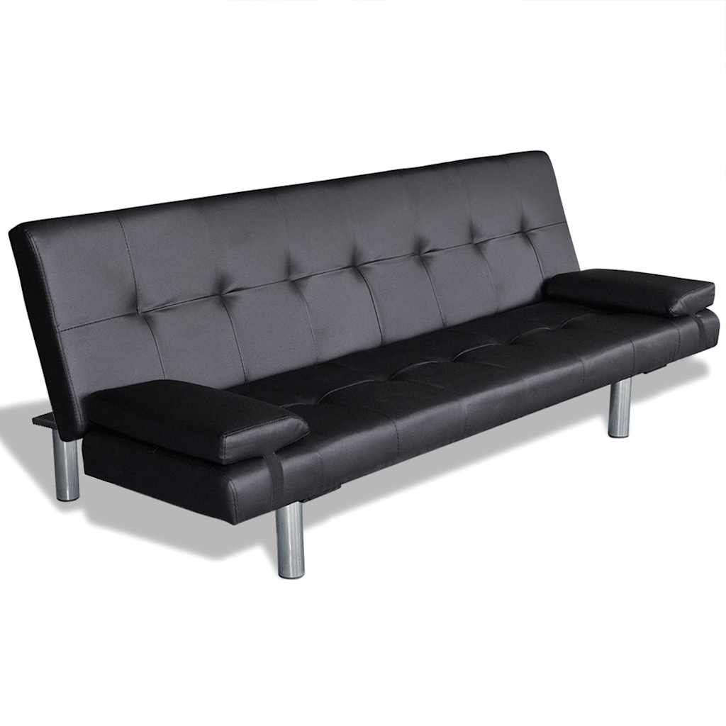 vidaXL Sofa-cama ajustável com 2 almofadas couro artificial preto