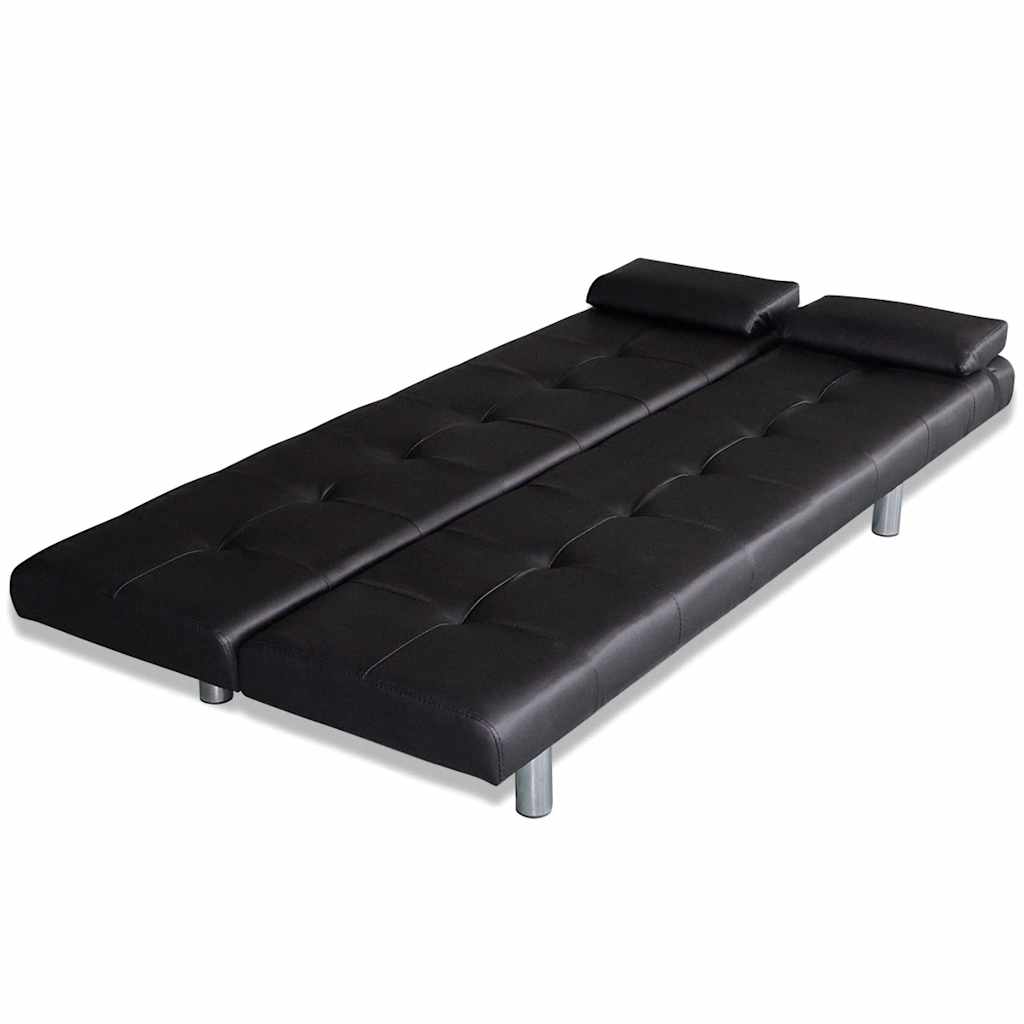 vidaXL Sofa-cama ajustável com 2 almofadas couro artificial preto