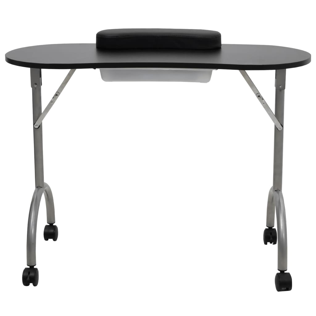 Mesa manicure dobrável com rodas, preta