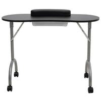 Mesa manicure dobrável com rodas, preta
