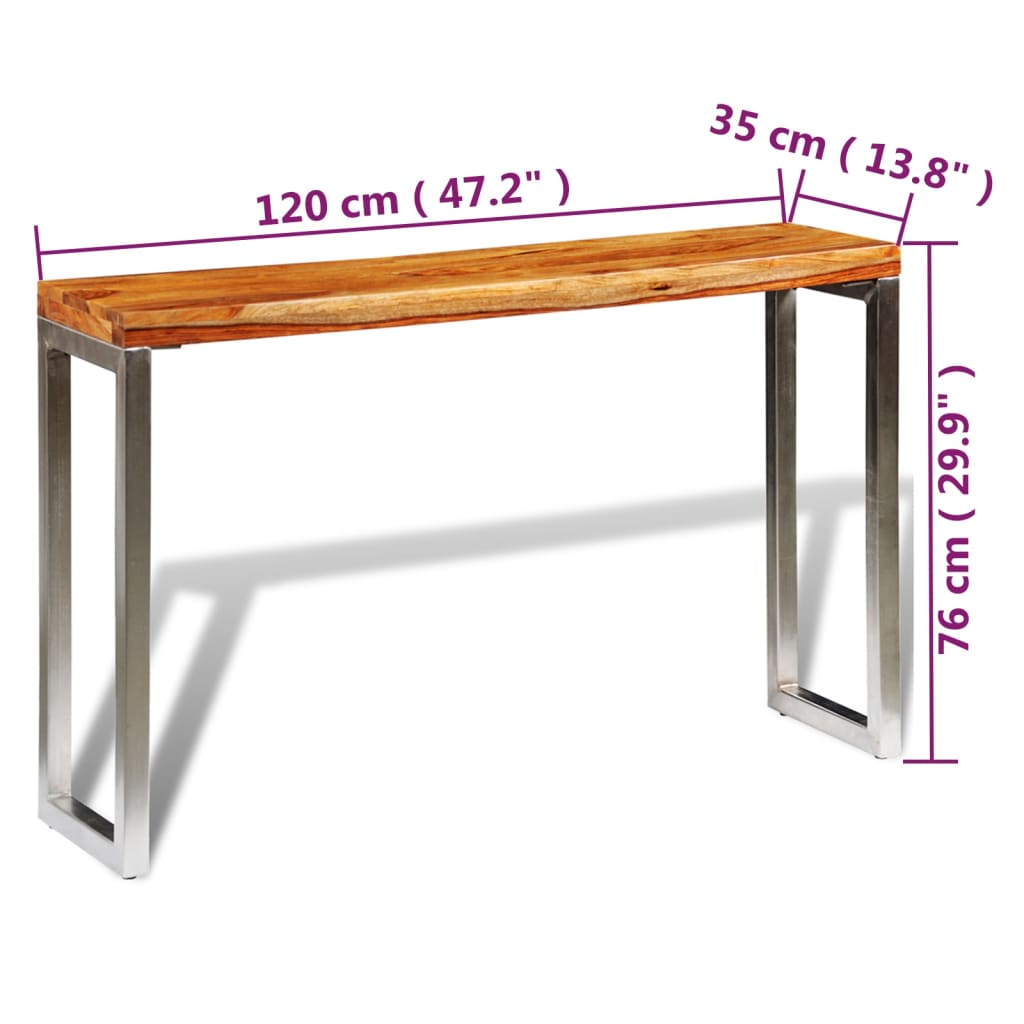 vidaXL Mesa consola 120x35x76 cm madeira de mangueira maciça e aço