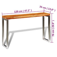 vidaXL Mesa consola 120x35x76 cm madeira de mangueira maciça e aço