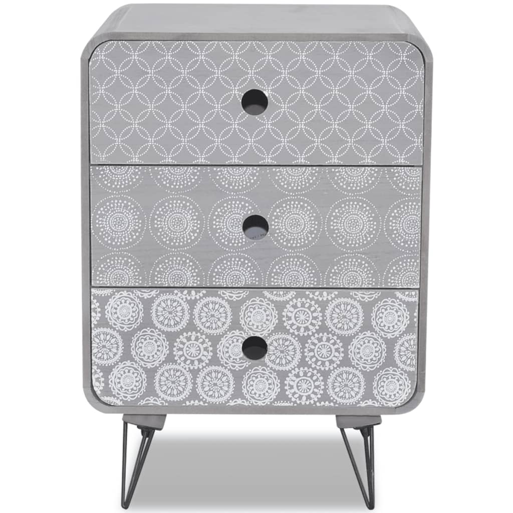 vidaXL Mesa de apoio com 3 gavetas, cinzento