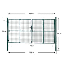 Portão de cerca com porta dupla 300x150 cm em aço revestido a pó