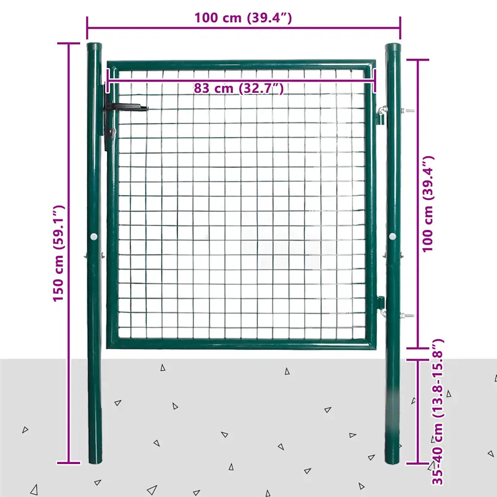 Portão de cerca de porta única 100x100 cm em aço revestido a pó