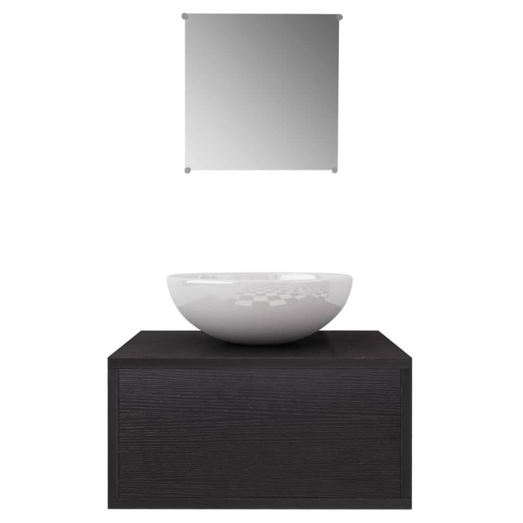 vidaXL Conjunto móveis casa de banho 4 pcs com bacia e torneira, preto