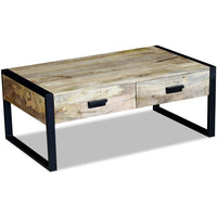 vidaXL Mesa centro 2 gavetas madeira de manga sólida 100x60x40 cm