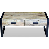 vidaXL Mesa centro 2 gavetas madeira de manga sólida 100x60x40 cm