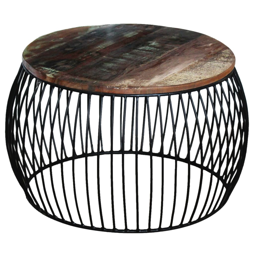 vidaXL Mesa de centro redonda 68x37 cm madeira reciclada maciça