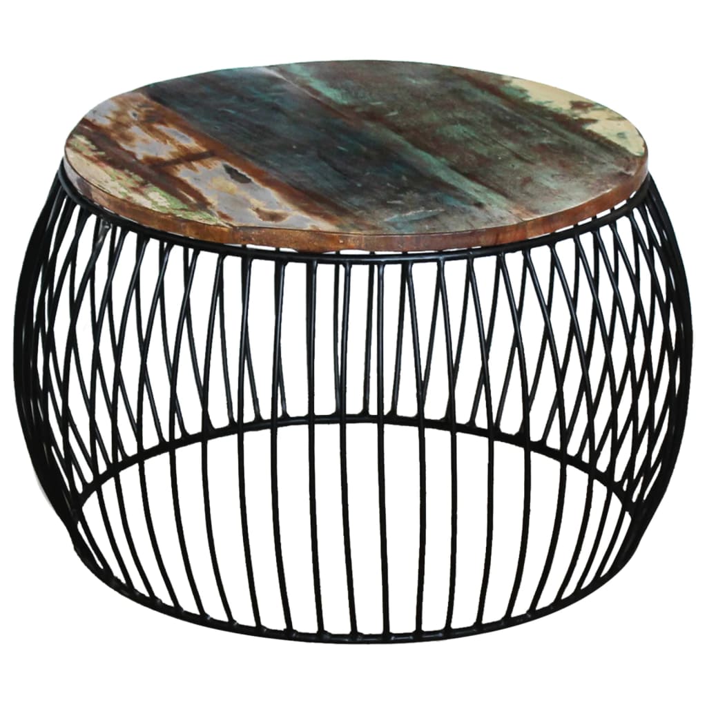 vidaXL Mesa de centro redonda 68x37 cm madeira reciclada maciça