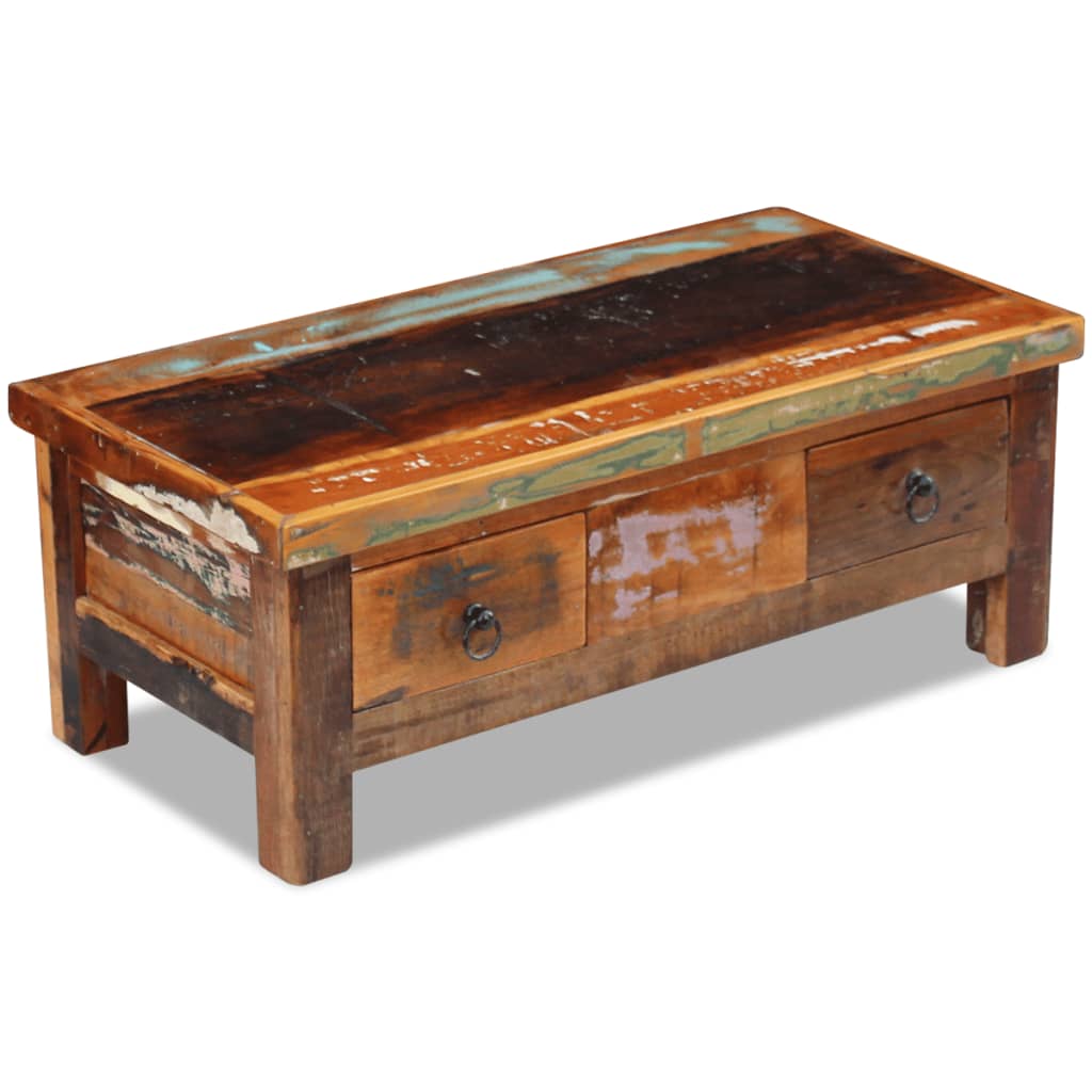 vidaXL Mesa de centro + gavetas 90x45x35 cm madeira reciclada maciça