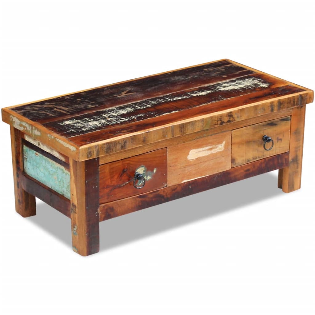 vidaXL Mesa de centro + gavetas 90x45x35 cm madeira reciclada maciça