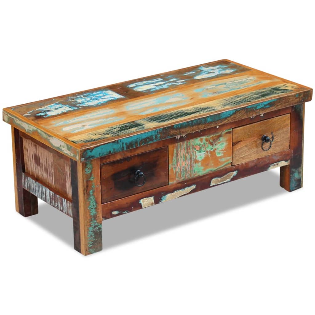 vidaXL Mesa de centro + gavetas 90x45x35 cm madeira reciclada maciça