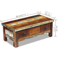 vidaXL Mesa de centro + gavetas 90x45x35 cm madeira reciclada maciça