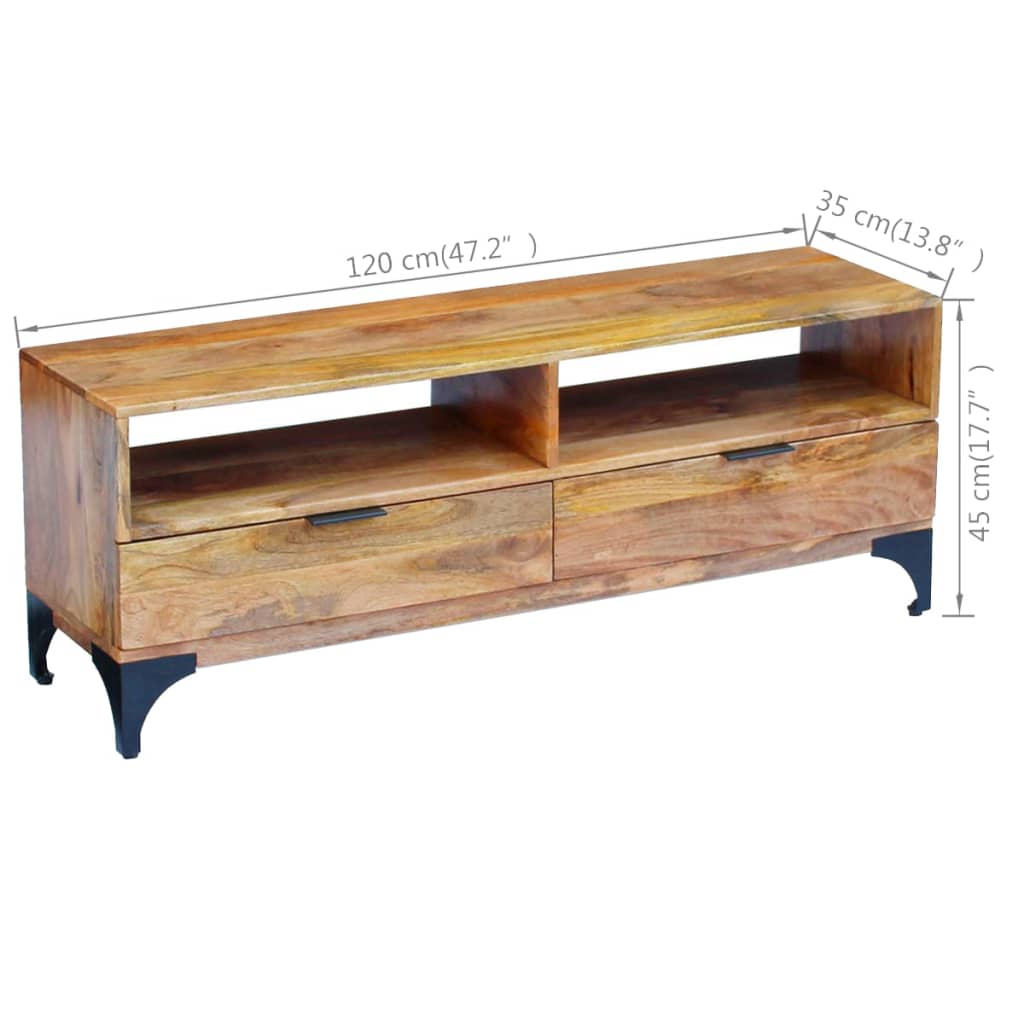 vidaXL Móvel TV madeira de mangueira 120x35x45 cm