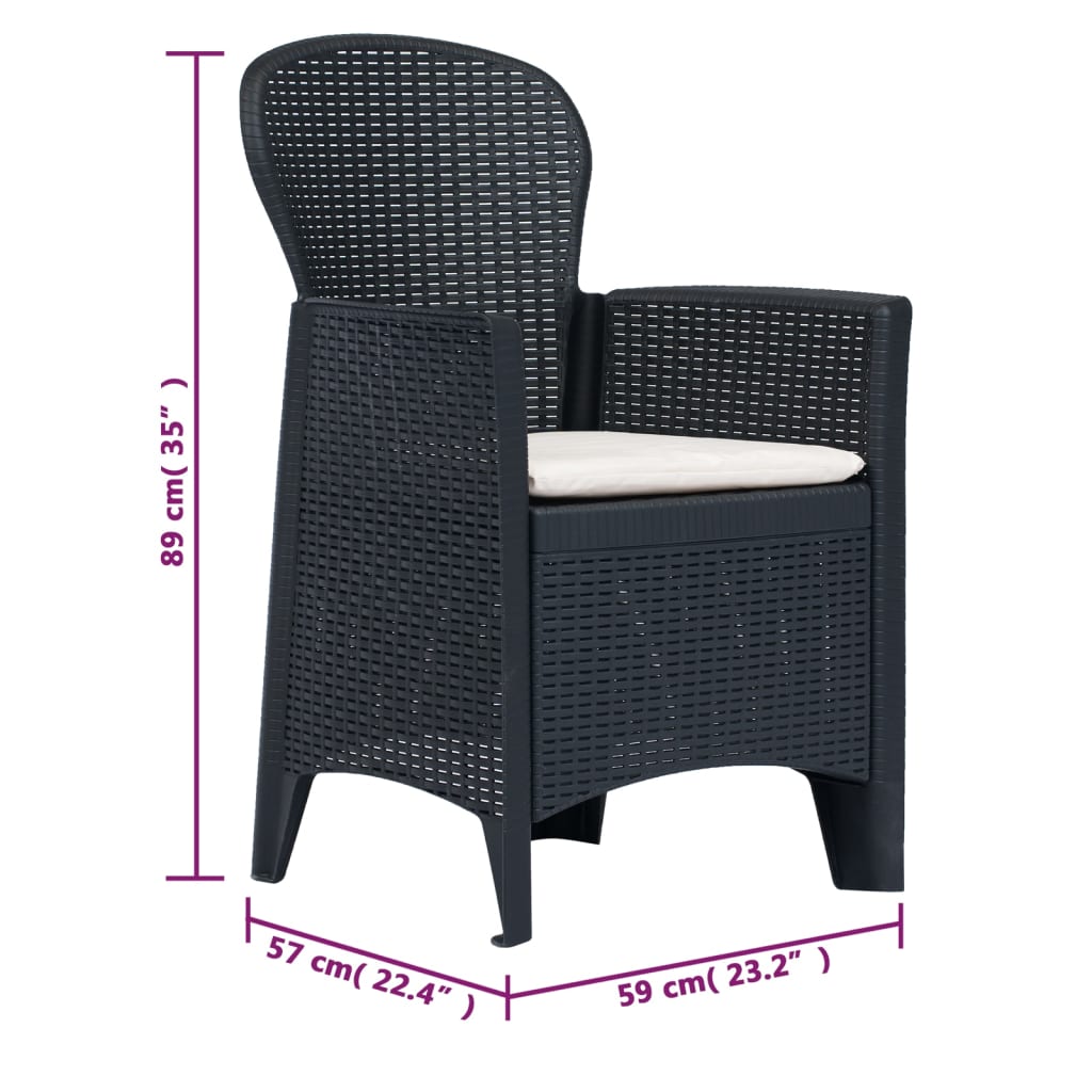 vidaXL Conjunto bistrô 3 pcs plástico vime antracite