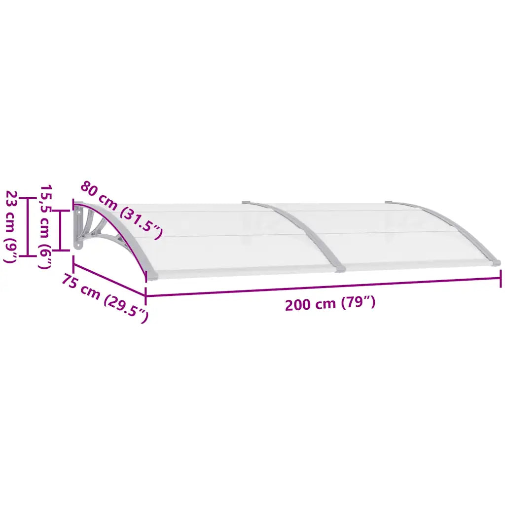 Toldo para porta 200x75 cm PC cinzento e transparente