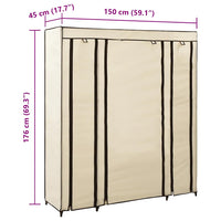 vidaXL Roupeiro c/ compartimentos e varões 150x45x176 cm tecido creme