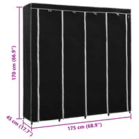 vidaXL Roupeiro com 4 compartimentos 175x45x170 cm preto