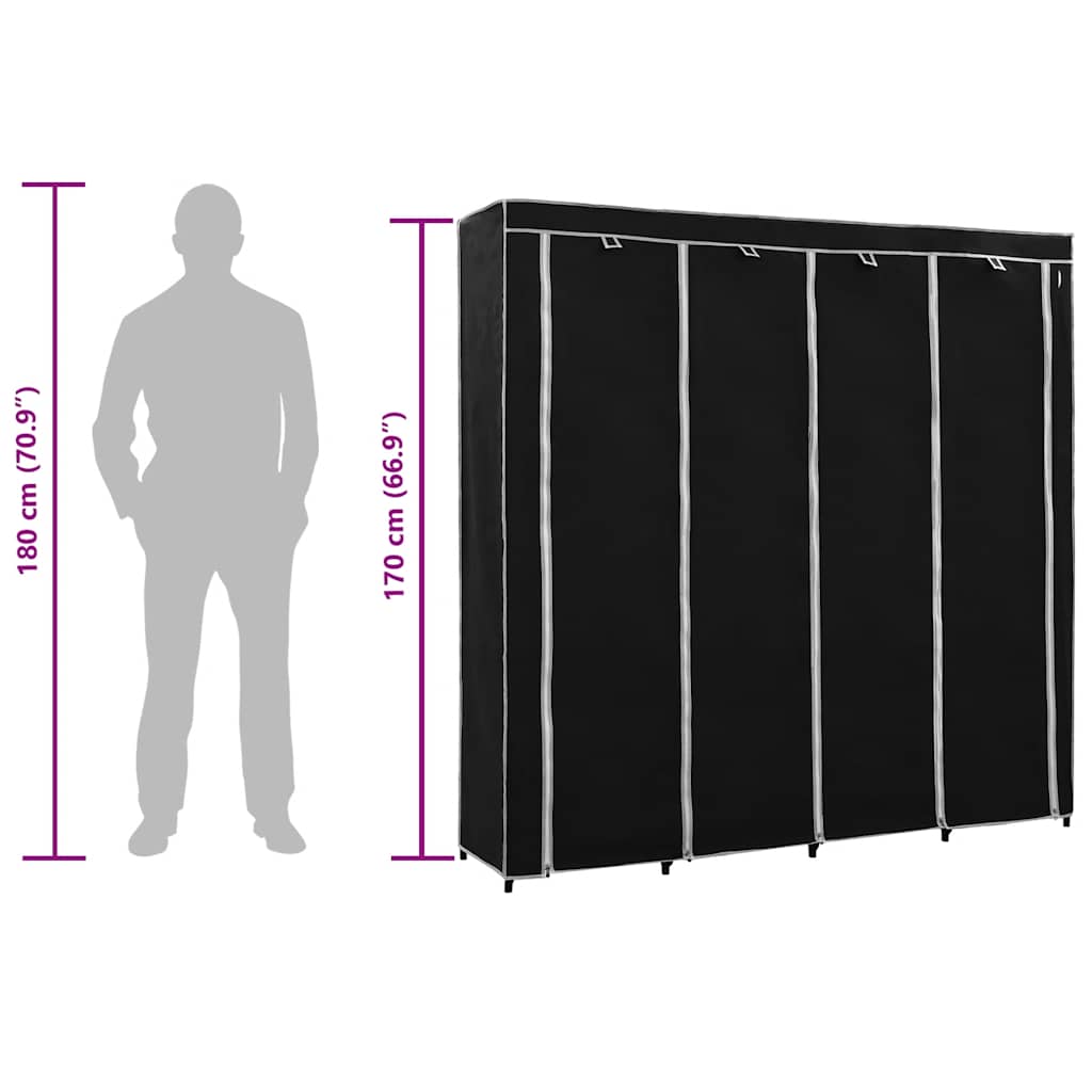 vidaXL Roupeiro com 4 compartimentos 175x45x170 cm preto