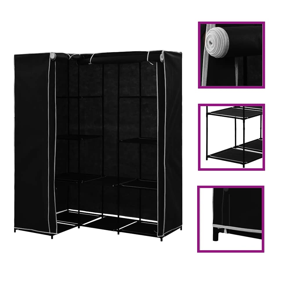 vidaXL Roupeiro de canto 130x87x169 cm preto