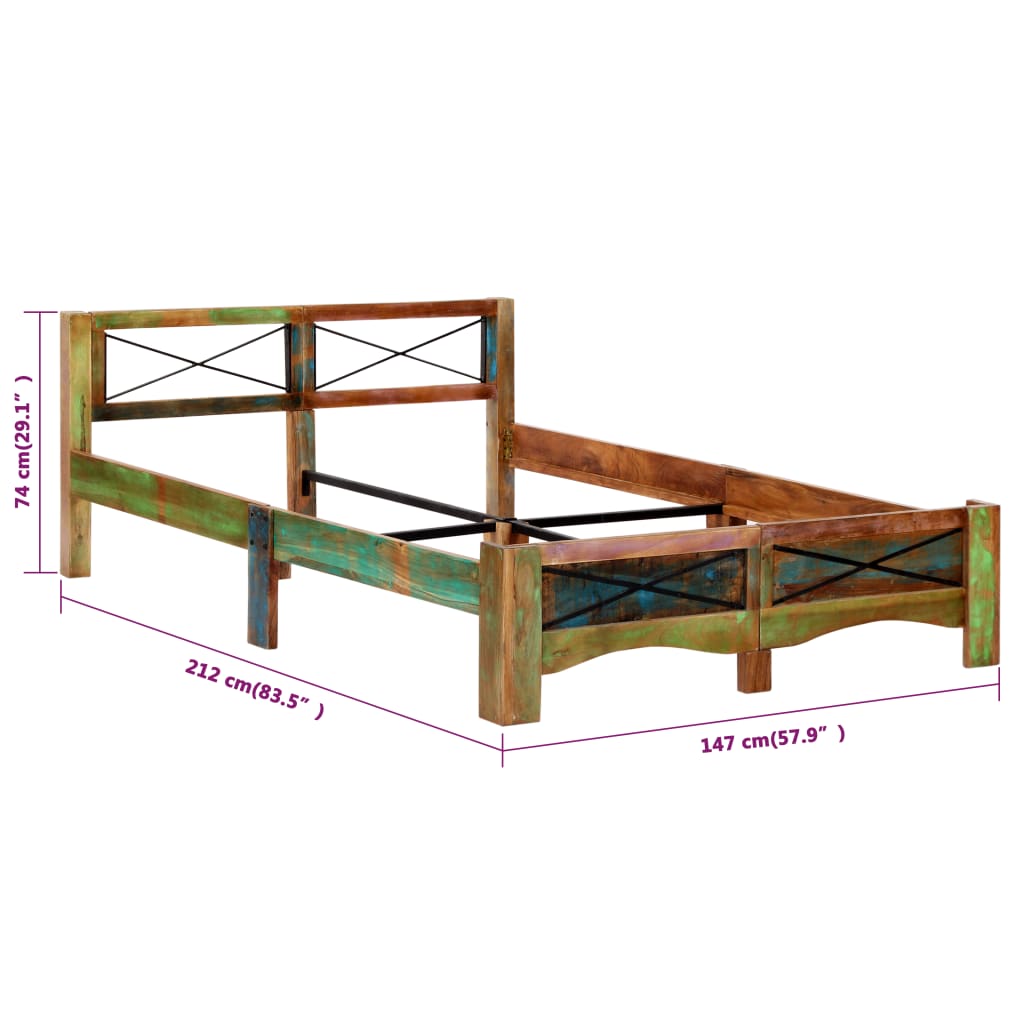 vidaXL Estrutura de cama madeira recuperada maciça 140x200 cm