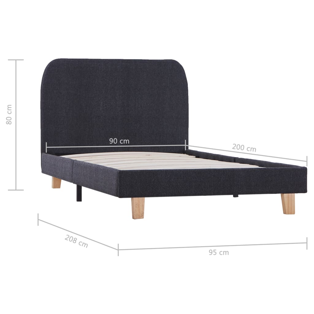 vidaXL Estrutura de cama em tecido 90x200 cm cinzento-escuro