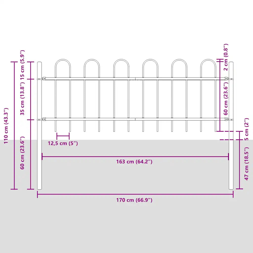 Cerca de jardim BOXTEL com topo em arco, em aço, 181x60 cm, preto