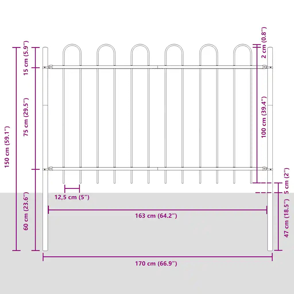 Cerca de jardim BOXTEL com topo em arco, aço, 181x100 cm,