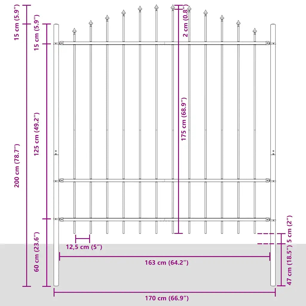 Cerca de jardim Woerden com ponta em forma de lança, em aço, 170x175 cm,