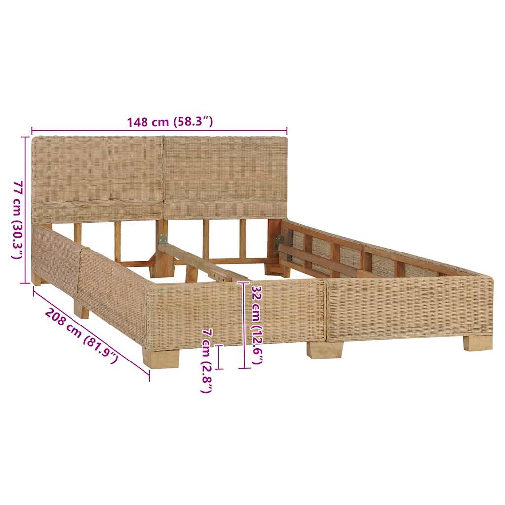 vidaXL Estrutura de cama artesanal em vime natural 140x200 cm