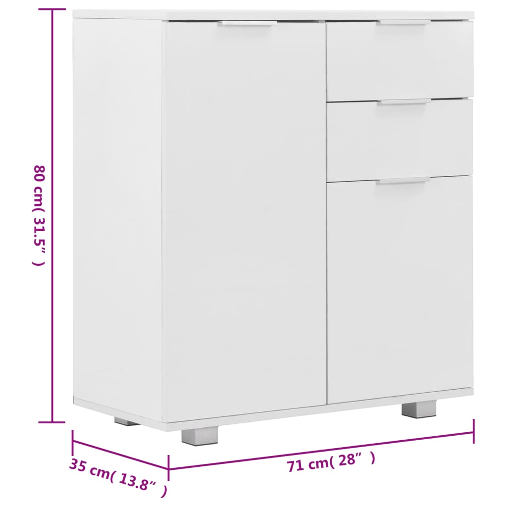 vidaXL Aparador em contraplacado 71x35x80 cm branco brilhante