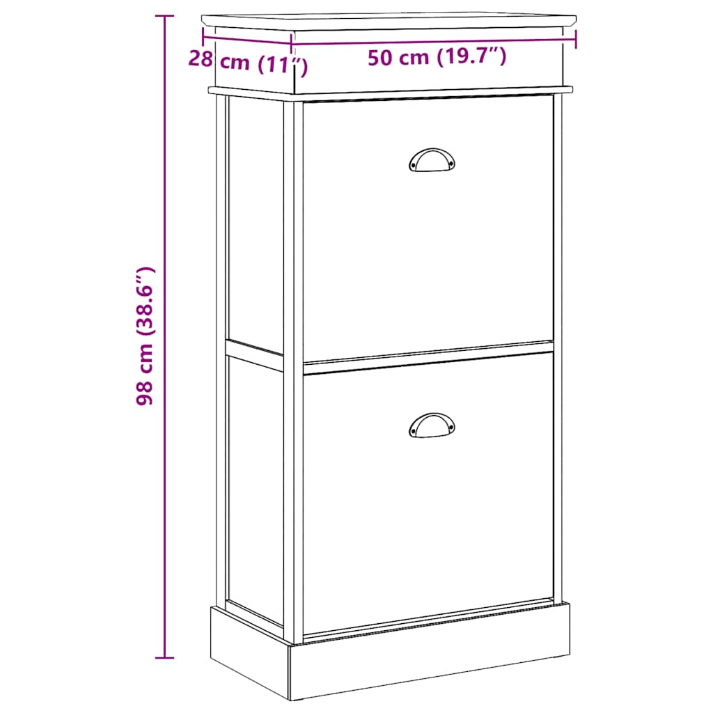 vidaXL Sapateira 50x28x98 cm madeira de paulownia cinzento