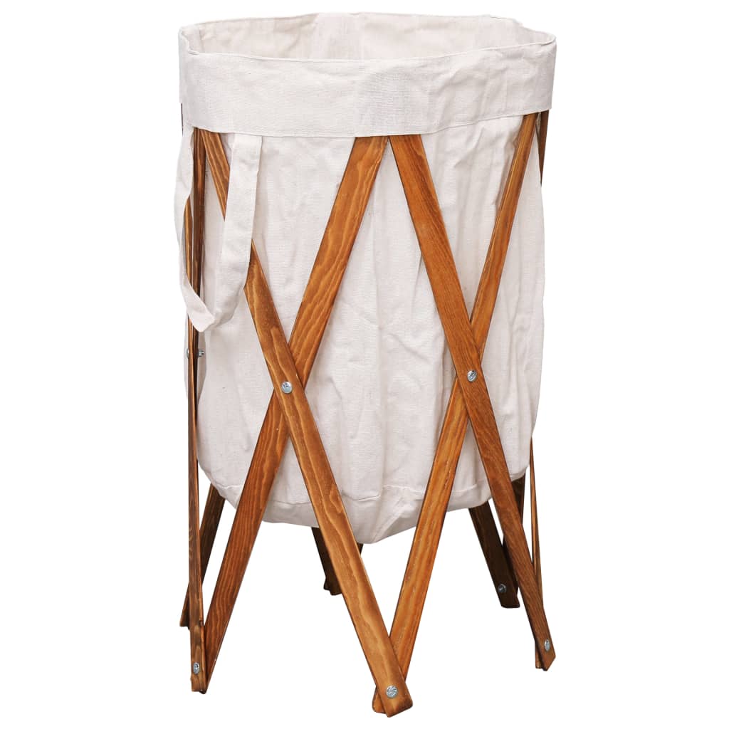 vidaXL Cesto para roupa suja dobrável madeira e tecido creme
