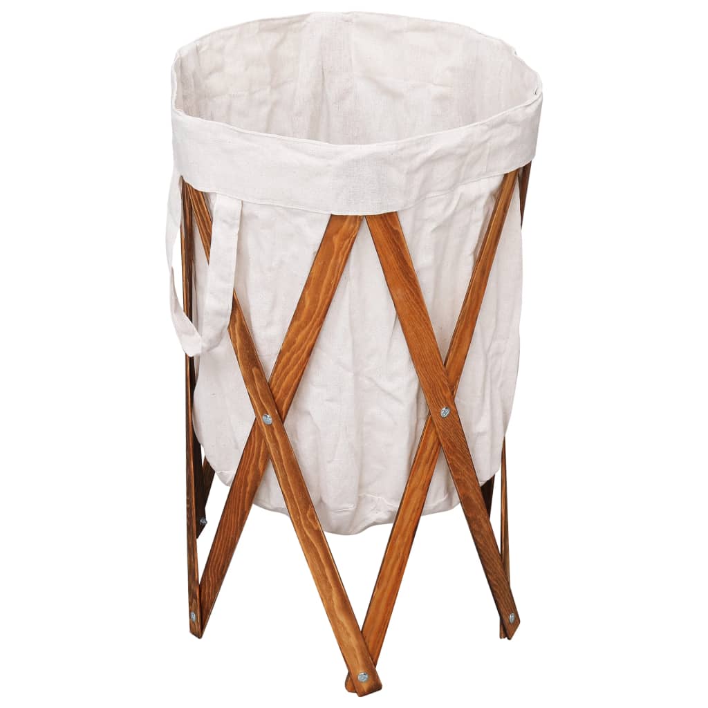 vidaXL Cesto para roupa suja dobrável madeira e tecido creme