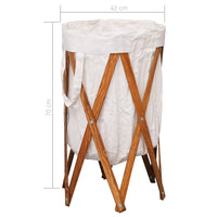vidaXL Cesto para roupa suja dobrável madeira e tecido creme
