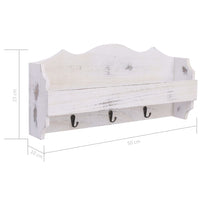 vidaXL Cabide de parede 50x10x23 cm madeira branco