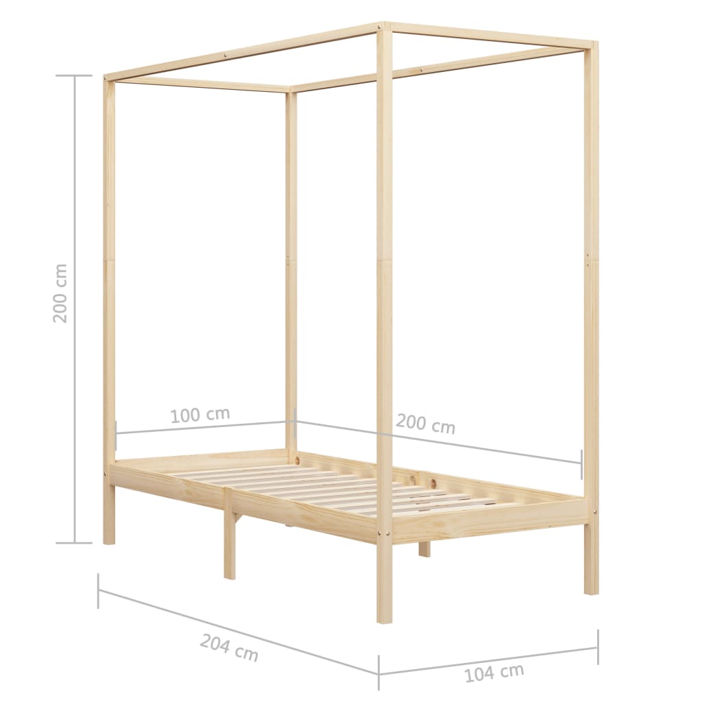 vidaXL Estrutura de cama com toldo 100x200 cm pinho maciço
