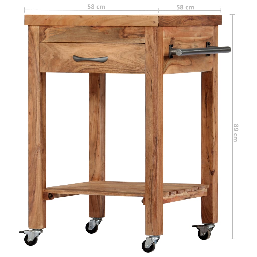 vidaXL Carrinho de cozinha 58x58x89 cm madeira de acácia maciça