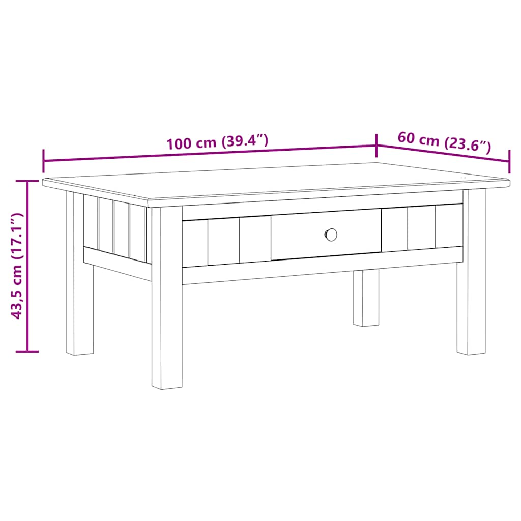 vidaXL Mesa de centro 100x60x43,5 cm pinho maciço Panama