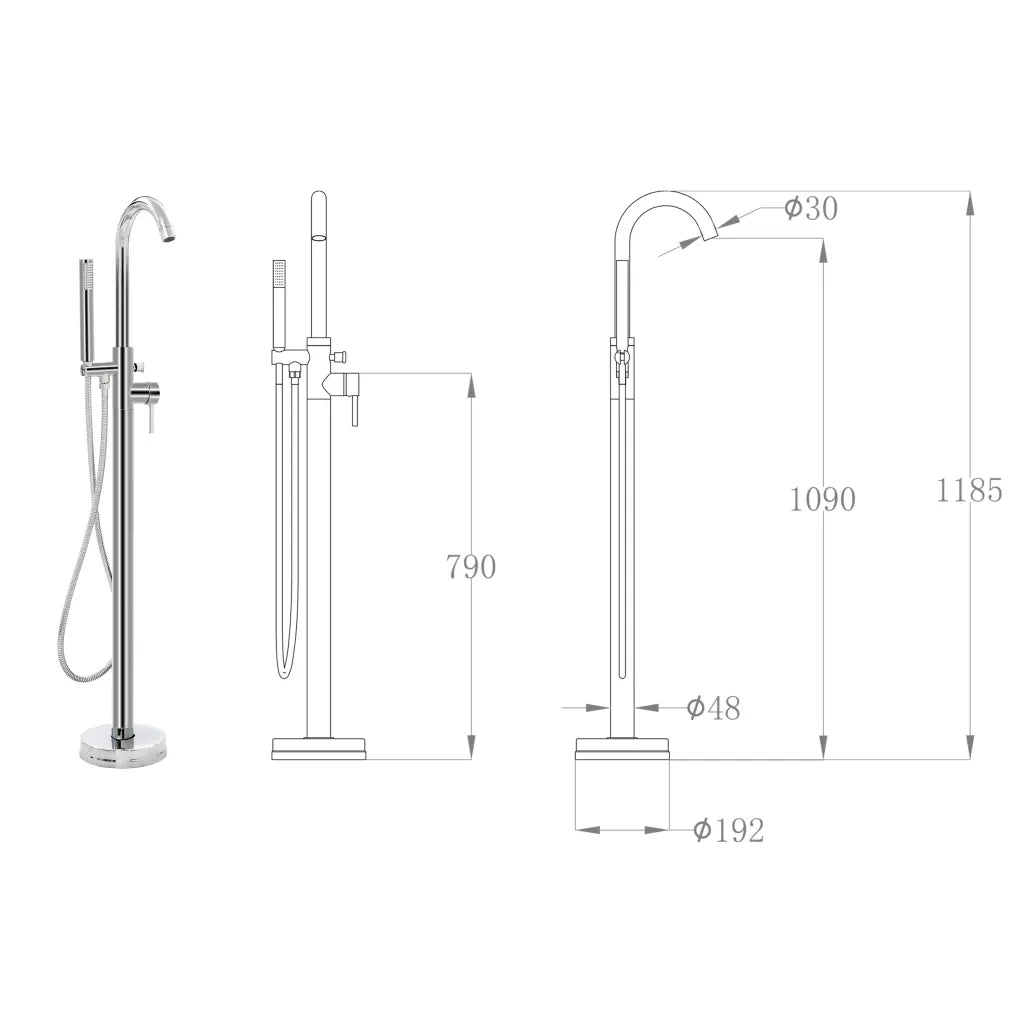 Torneira de pé para banheira aço inoxidável 118,5 cm