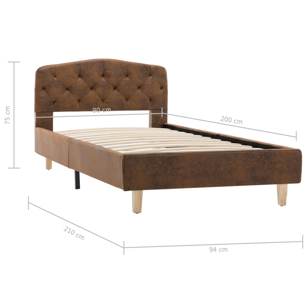 vidaXL Estrutura de cama 90x200 cm camurça artificial castanho