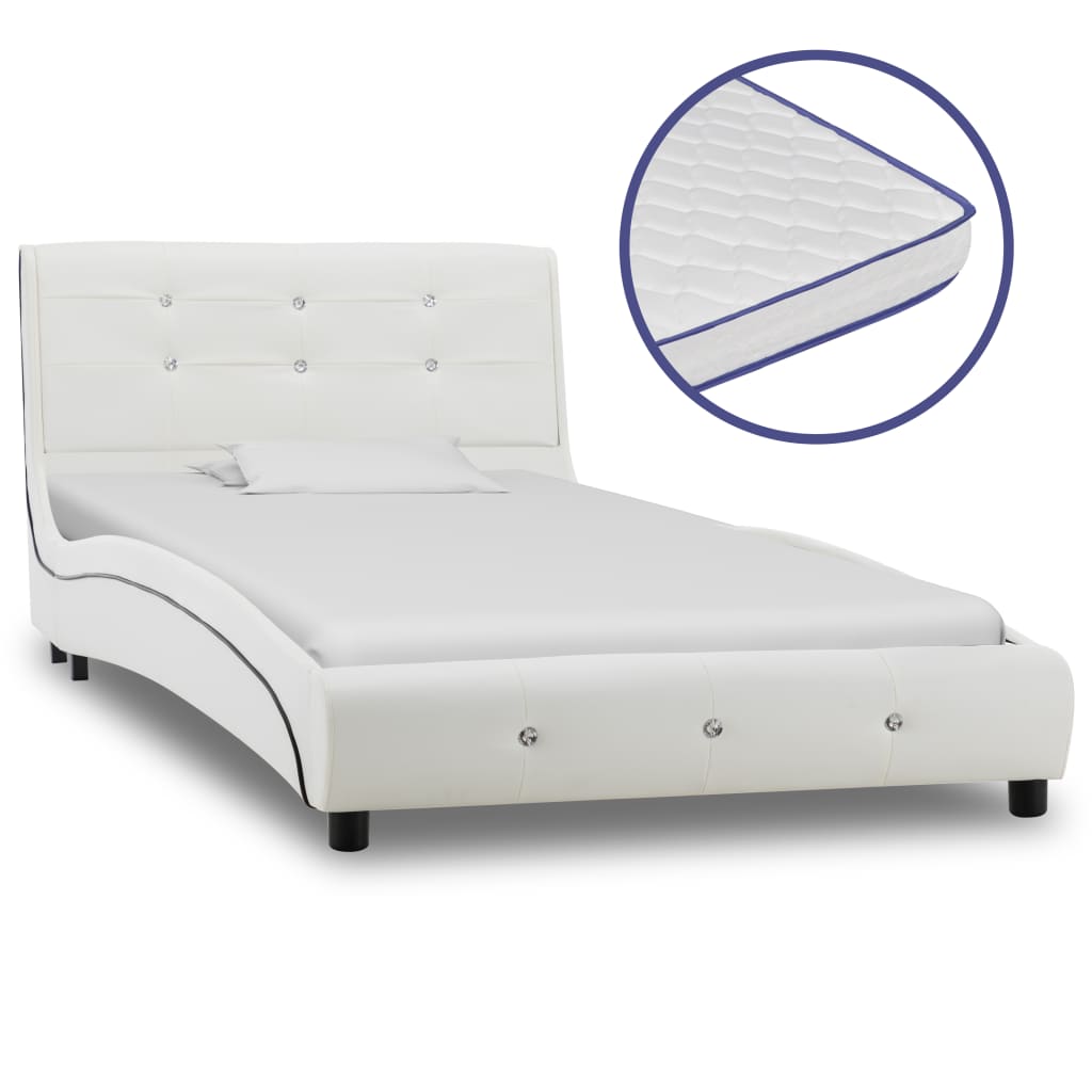 vidaXL Cama + colchão espuma memória 90x200 cm couro artificial branco