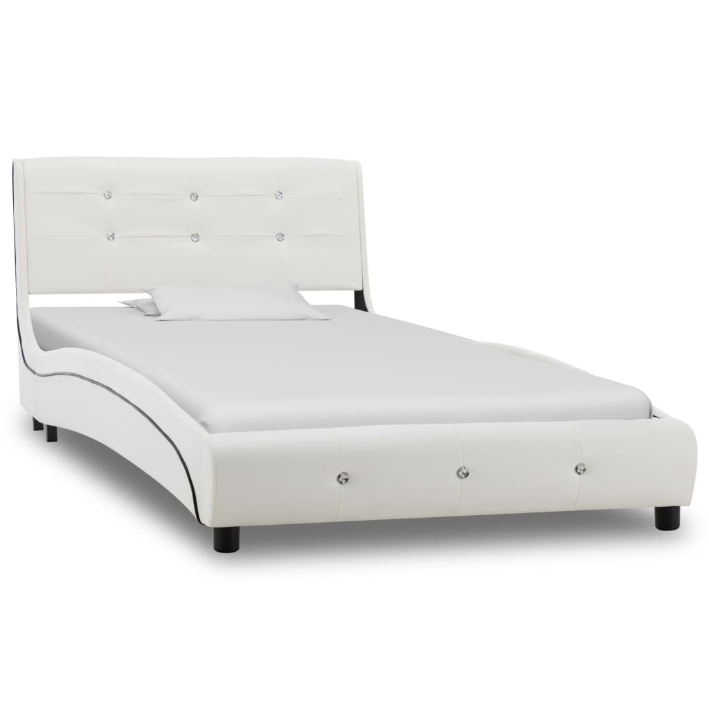 vidaXL Cama com colchão 90x200 cm couro artificial branco