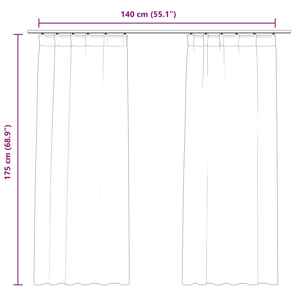 vidaXL Cortinas blackout com ganchos 2 pcs 140x175 cm veludo preto